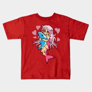 Peach Mermaid Loves Her Shark Plush Kids T-Shirt